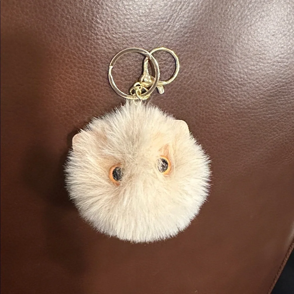 Fluffy Cream Keychain with Gold Accents